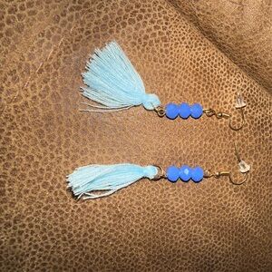 Others Follow Light Blue Tassel Earrings with Blue Beads - Women Accessories
